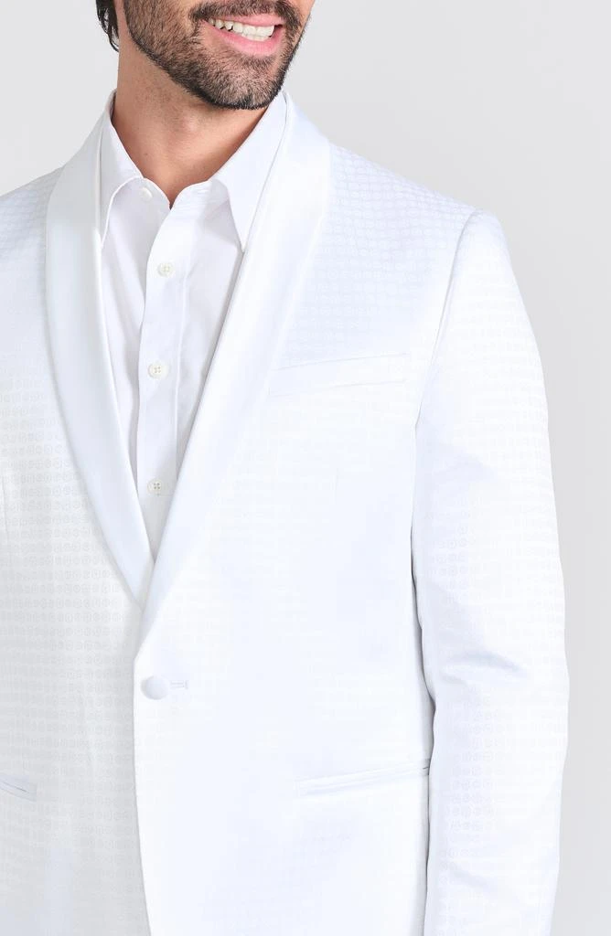 SAVILE ROW CO Varick White Jacquard One Button Shawl Collar Dinner Jacket 5