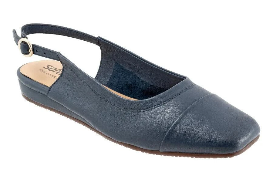 SoftWalk Vittoria Flat Womens 8 Navy Leather Adjustable Buckle Slingback RHS3327 1