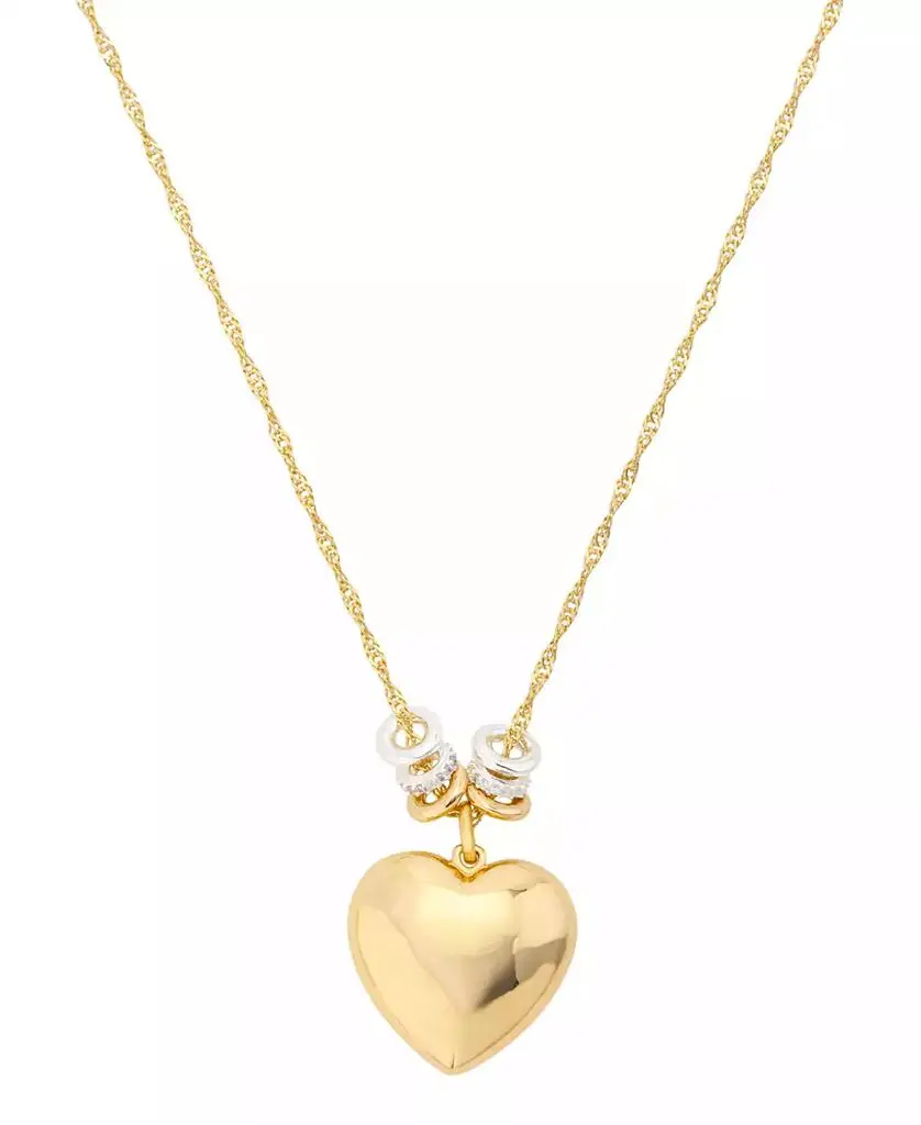 Unwritten Cubic Zirconia Fine Silver-Plated Rondelle Puff Heart Pendant Necklace