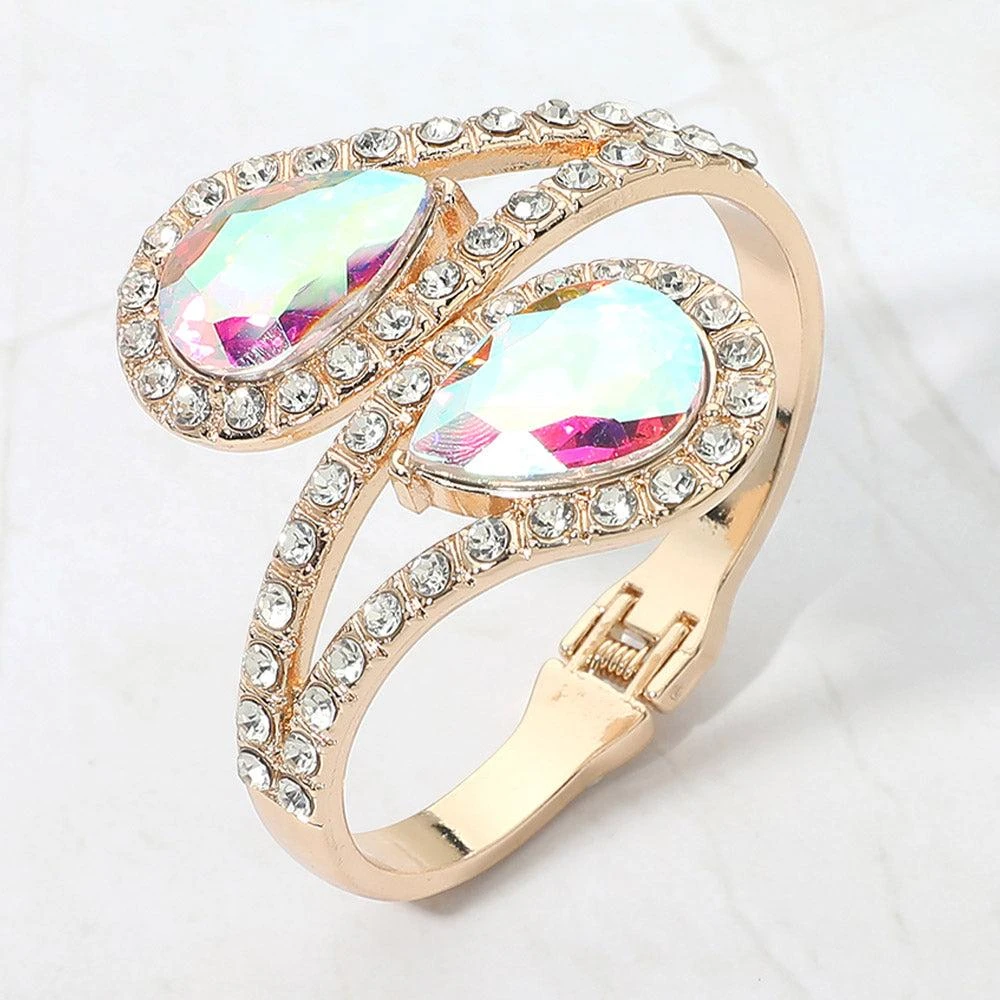 FASHNZFAB Bold Double Teardrop Tip Wrap Hinged Bangle Evening Bracelet