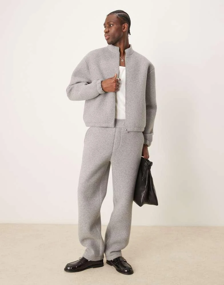 ASOS ASOS DESIGN Premium felt straight leg joggers in grey marl 1