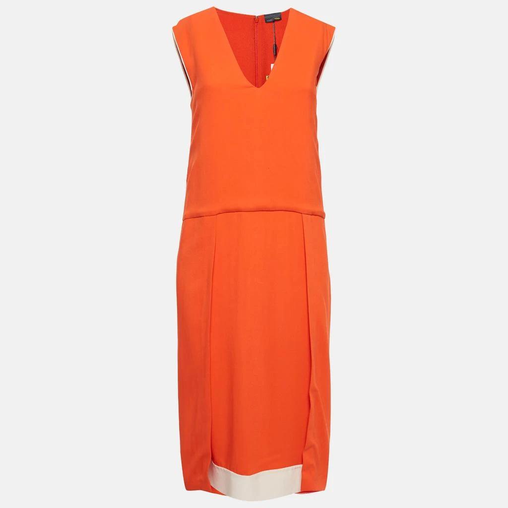 Fendi Fendi Orange Crepe V-Neck Pleated Midi Dress S 1