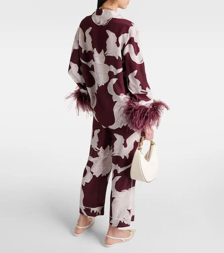 Valentino Printed feather-trimmed silk crêpe de chine blouse 3