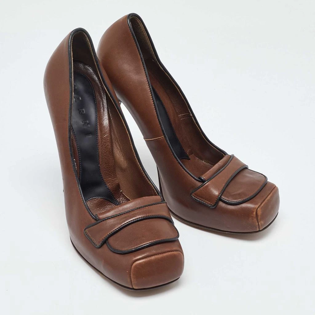 Marni Marni Brown Leather Platform Square Toe Pumps Size 38 4