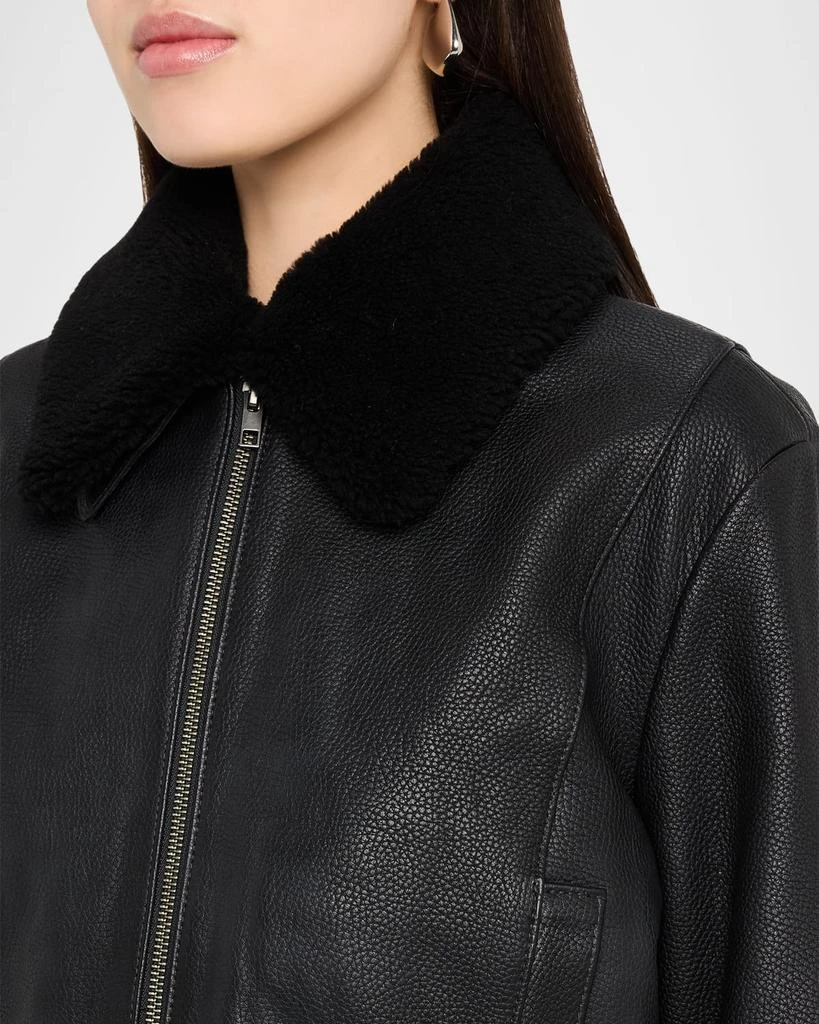 Vince Shrunken Leather Jacket with Detachable Shearling Collar 5