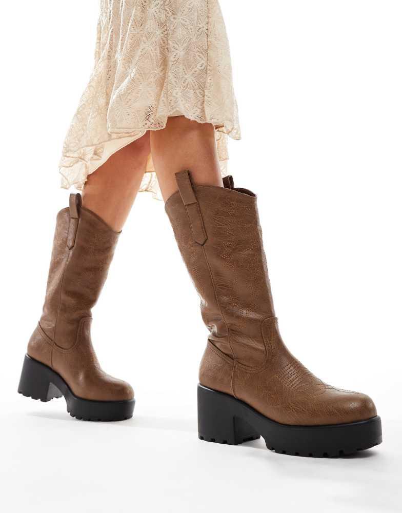 Koi Footwear KOI Wintu long chunky western boots in brown