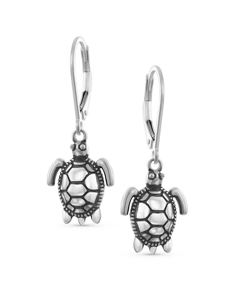 Bling Jewelry Honeymoon Vacation Tiny Nautical Hawaiian Sea Tortoise Beach Turtle Dangle Earrings Oxidized Sterling Silver