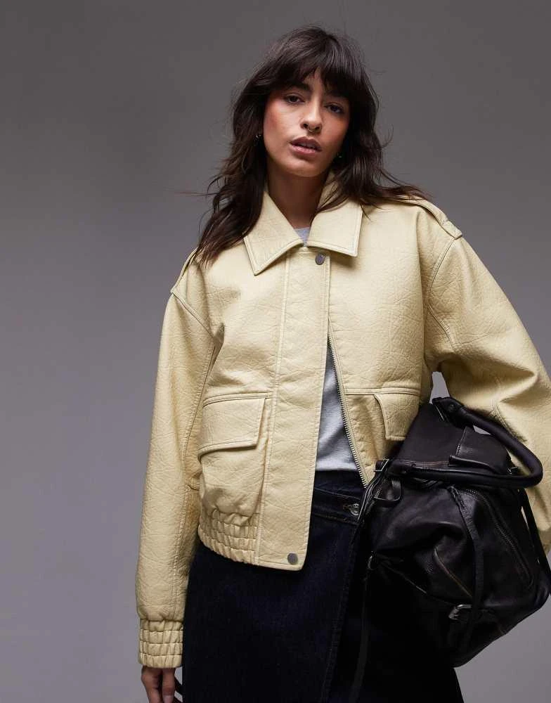Shop Topshop short bubble faux leather bomber jacket in buttermilk on Sale  at BeyondStyle  Get 10% Off Topshop short bubble faux leather bomber  jacket in buttermilk with Limited-Time Flash Deals, Exclusive