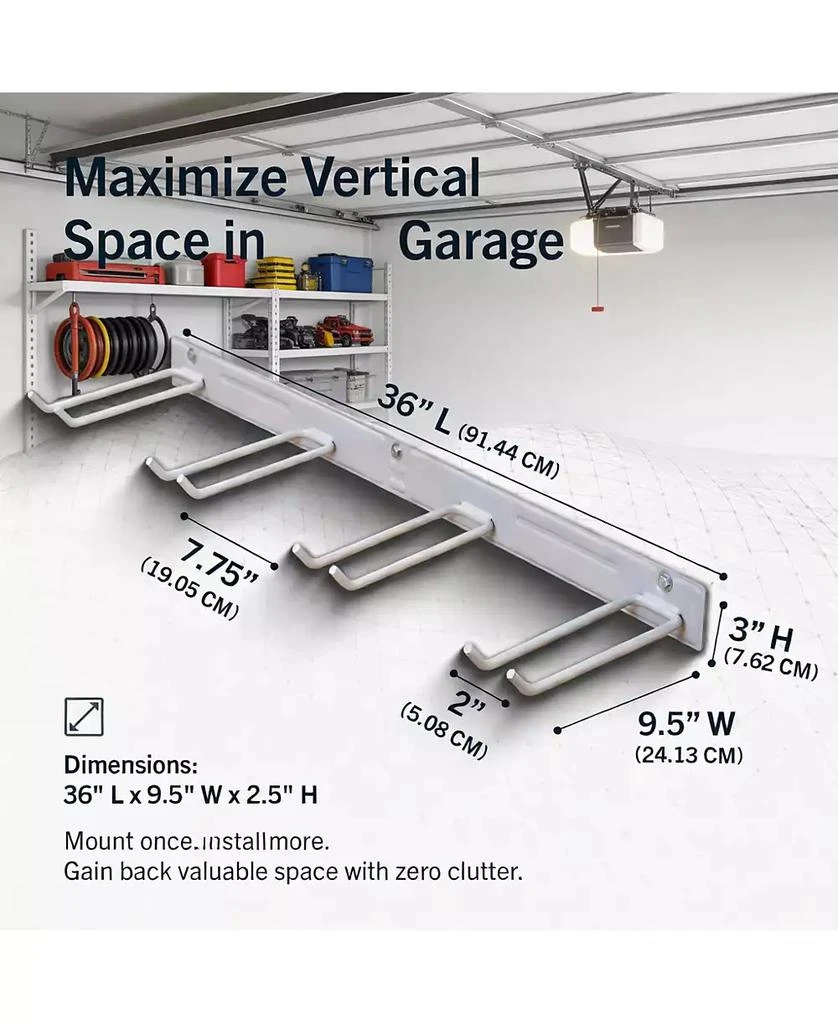 YIGII Wall-Mounted Garden Tool Rack - 4 Hooks, Heavy-Duty Steel, 250lb Capacity 2