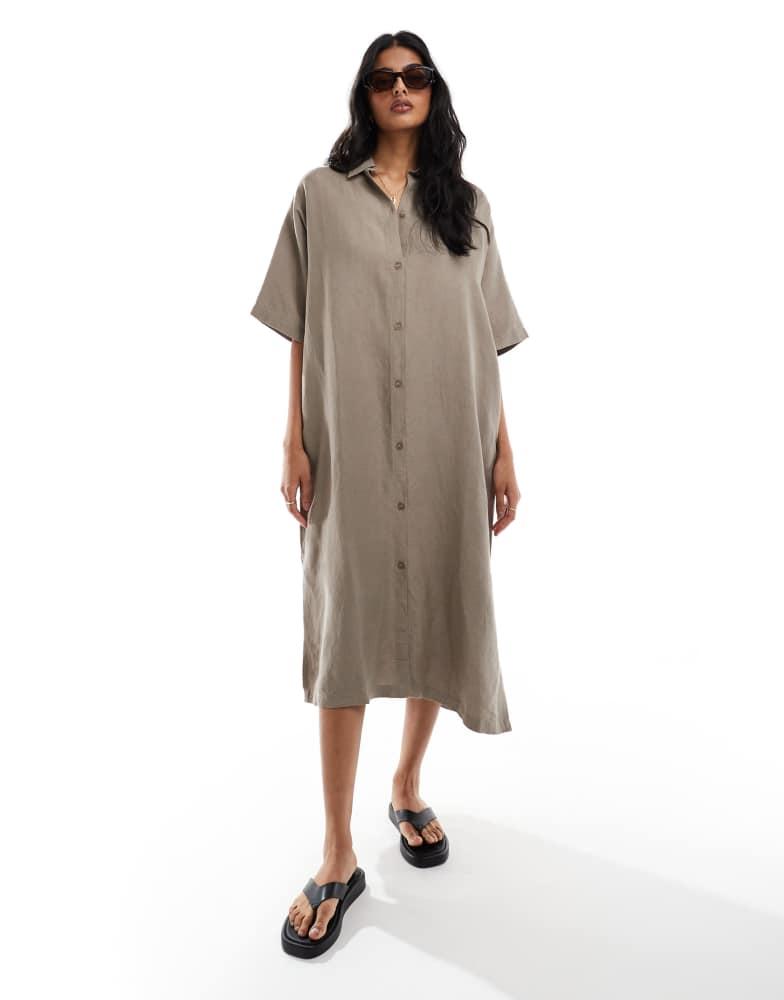 HERA Hera linen mix shirt dress in marsh grey