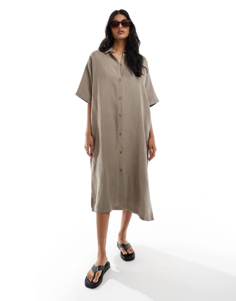 HERA Hera linen mix shirt dress in marsh grey 1
