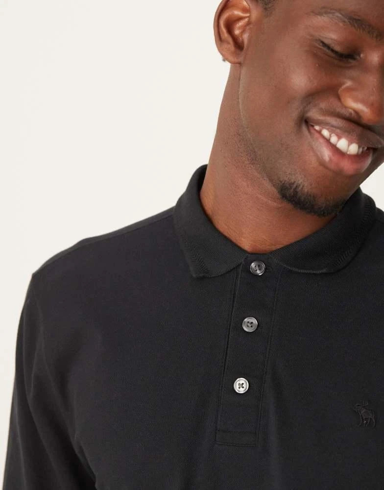 Abercrombie & Fitch Abercrombie & Fitch icon logo modern classic long sleeve polo in black 3