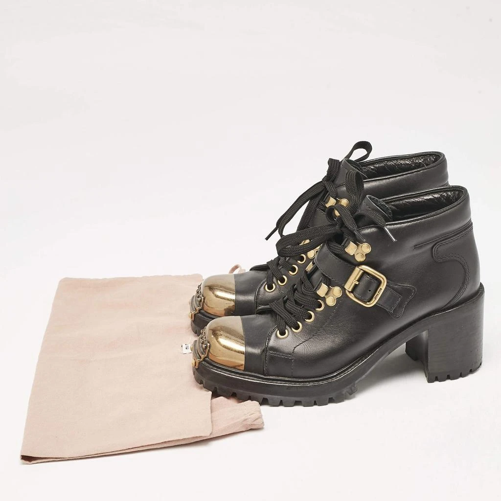 Miu Miu Miu Miu Black lLather Block Heel Ankle Combat Boots Size 36 9