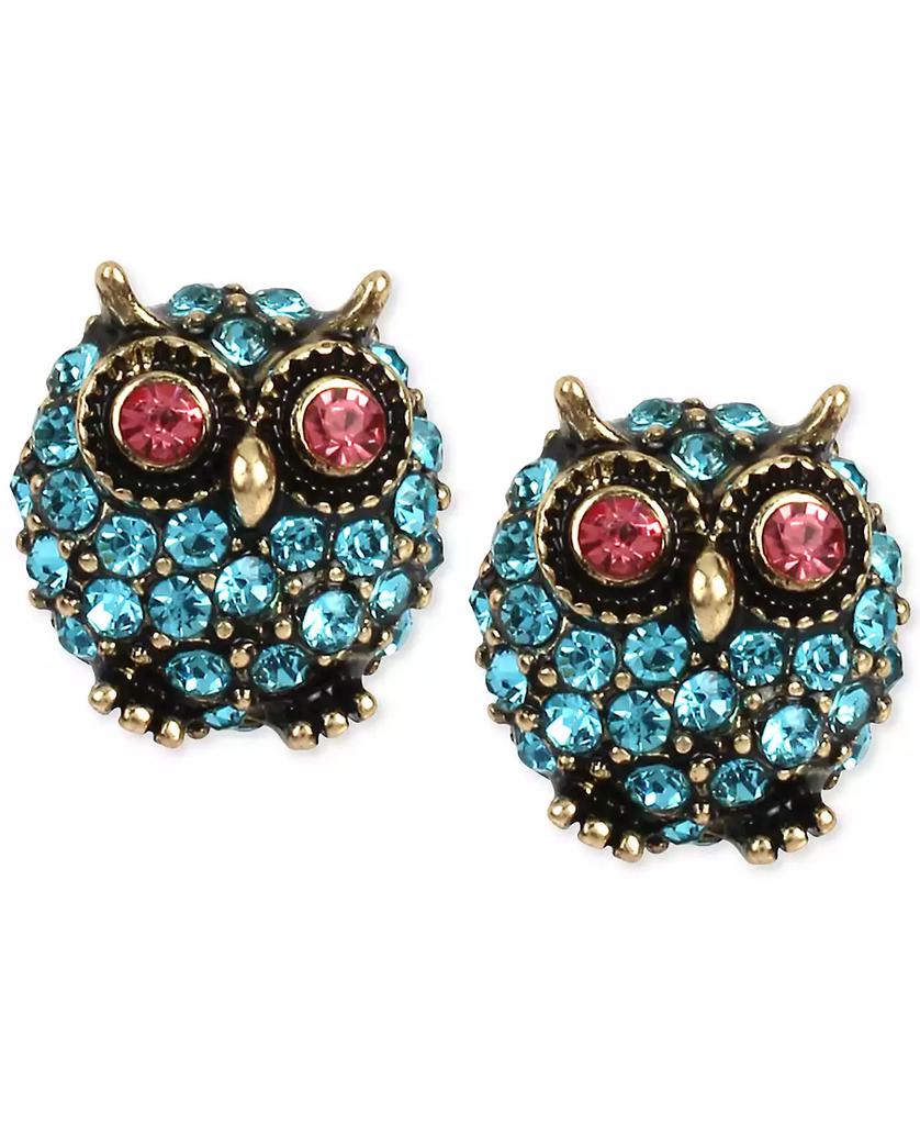 Betsey Johnson Gold-Tone Blue Pavé Owl Stud Earrings
