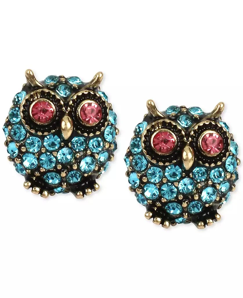 Betsey Johnson Gold-Tone Blue Pavé Owl Stud Earrings 1