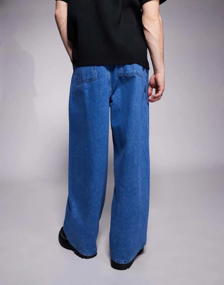 ASOS ASOS DESIGN oversized baggy jeans with side belts in mid wash blue 5