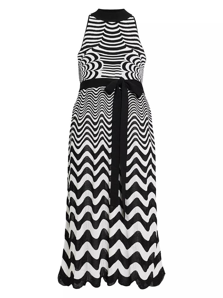 Marina Rinaldi Bisous Wavy Striped Belted Knit Maxi Dress