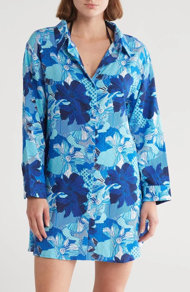 BOHO ME Floral Print Button-Up Cover-Up Shirt 1