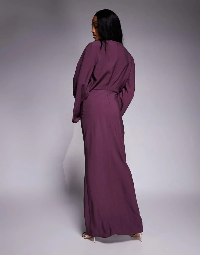 ASOS Design Tall long sleeve tucked waist bias maxi dress in plum-Red ASOS Design Tall long sleeve tucked waist bias maxi dress in plum-Red