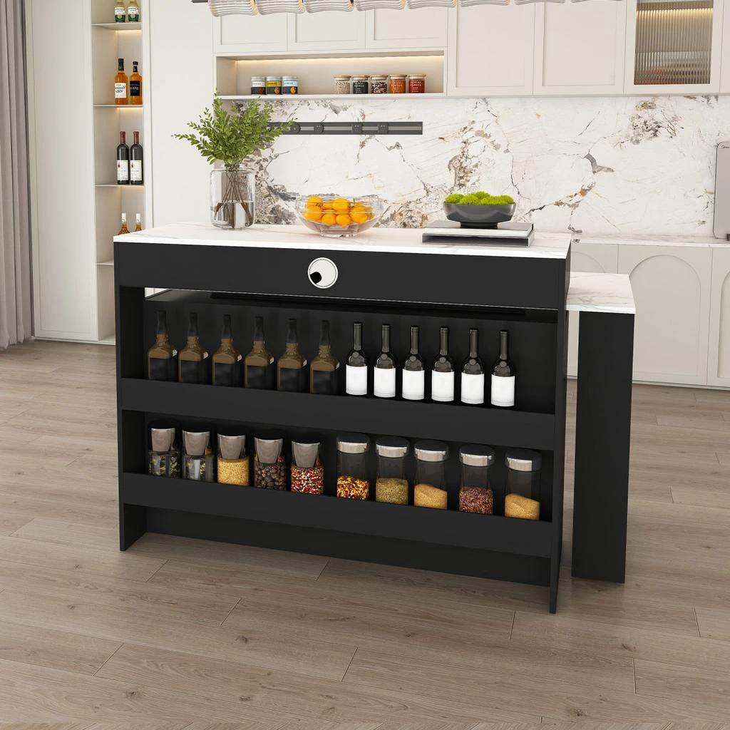 Streamdale Furniture Streamdale Kitchen Island Set with 4 Chairs, Extendable 
Rotating Table, MDF Marble Veneer 6