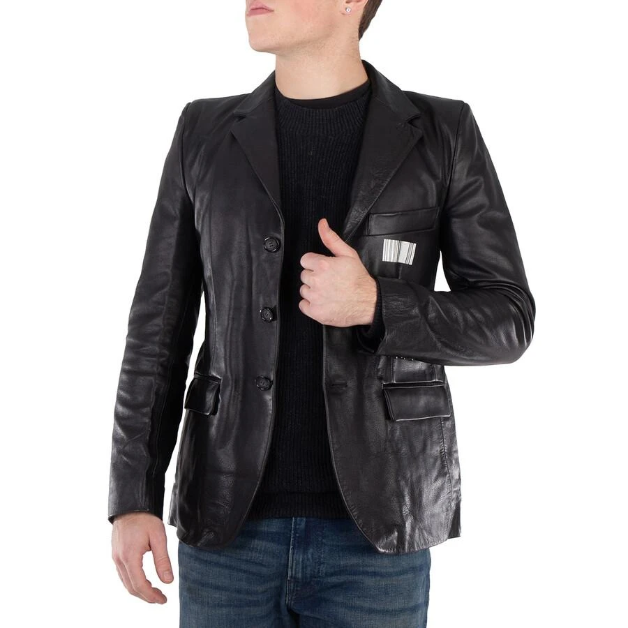 VTMNTS Men's Black Barcode Leather Blazer 1