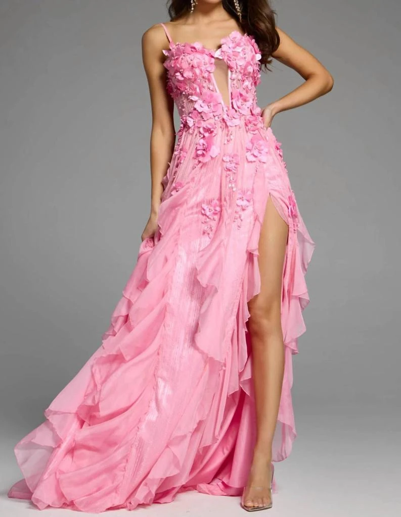 Jovani Jovani - Floral Applique Ruffled Gown 2