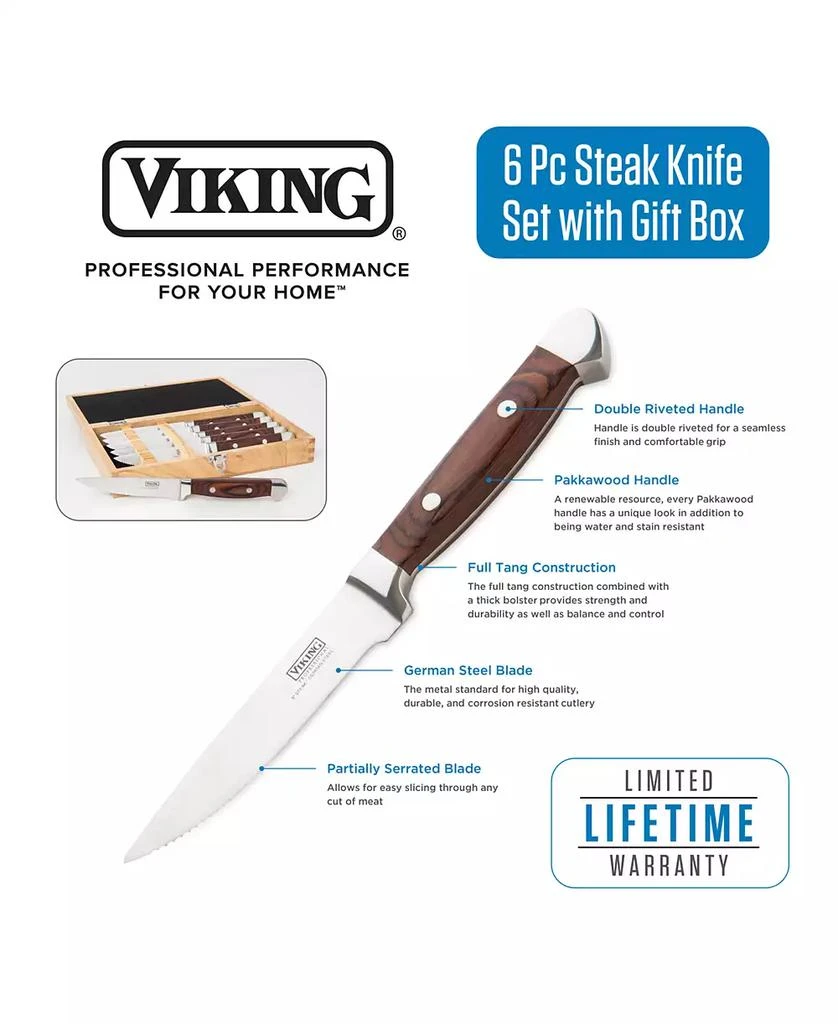 VIKING 6 Piece Pakkawood Steak Knife Set with Box 4