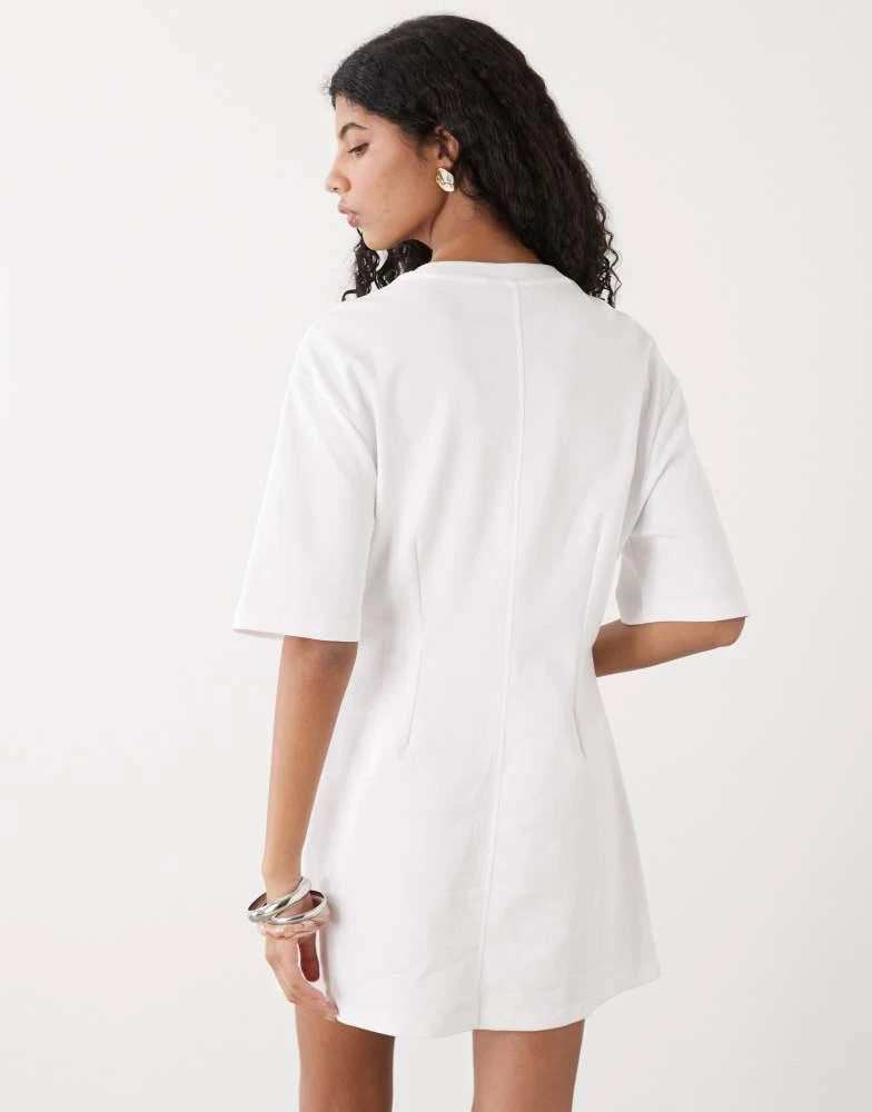 Monki Monki structured cinched waist t-shirt mini dress in white 4