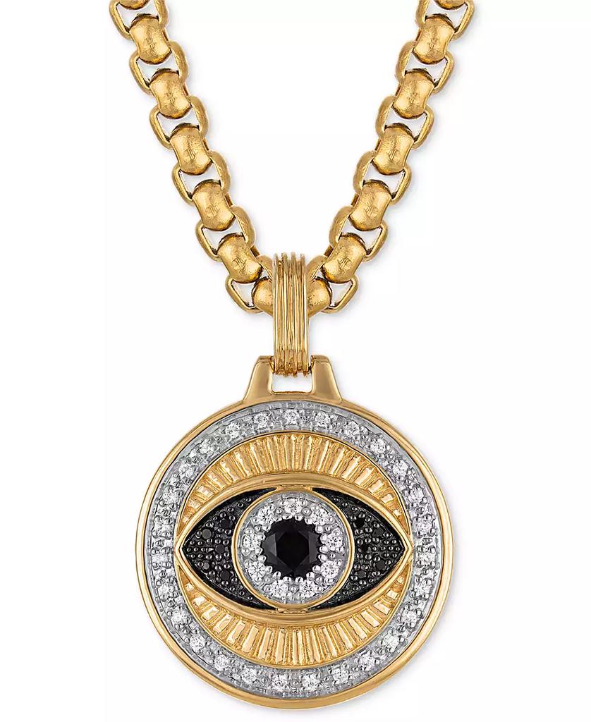 Esquire Men's Jewelry Lab-Created Blue Sapphire (1/4 ct. t.w.) & Diamond (1/4 ct. t.w.) Evil Eye 22" Pendant in 14k Gold Plated Sterling Silver, Exclusively at Macy's