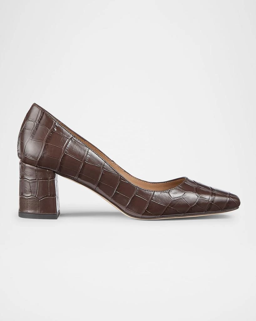 LK Bennett Sally Croco Square-Toe Block-Heel Pumps 1