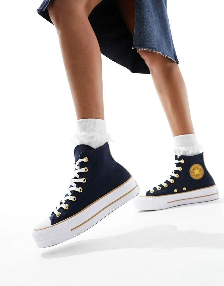 Converse Converse Lift Hi twill trainers in navy with gold details 1