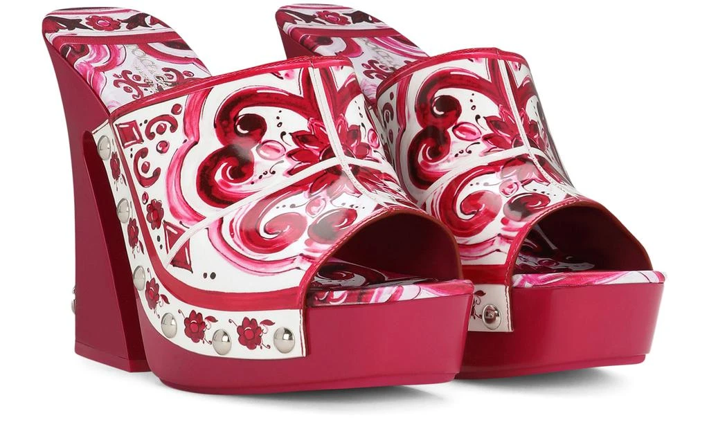 Dolce & Gabbana Majolica-print polished calfskin clogs 3