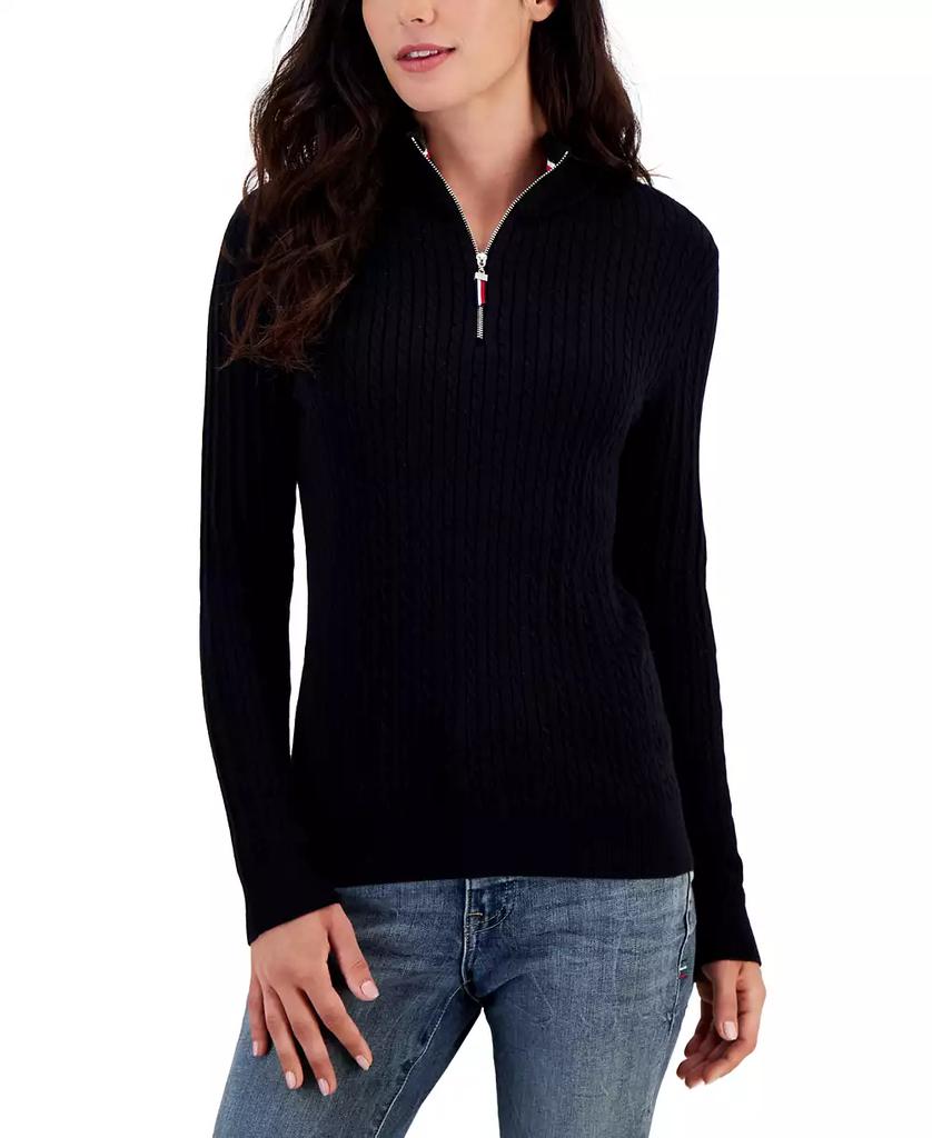 Tommy Hilfiger Women's Cotton Quarter-Zip Cable-Knit Sweater