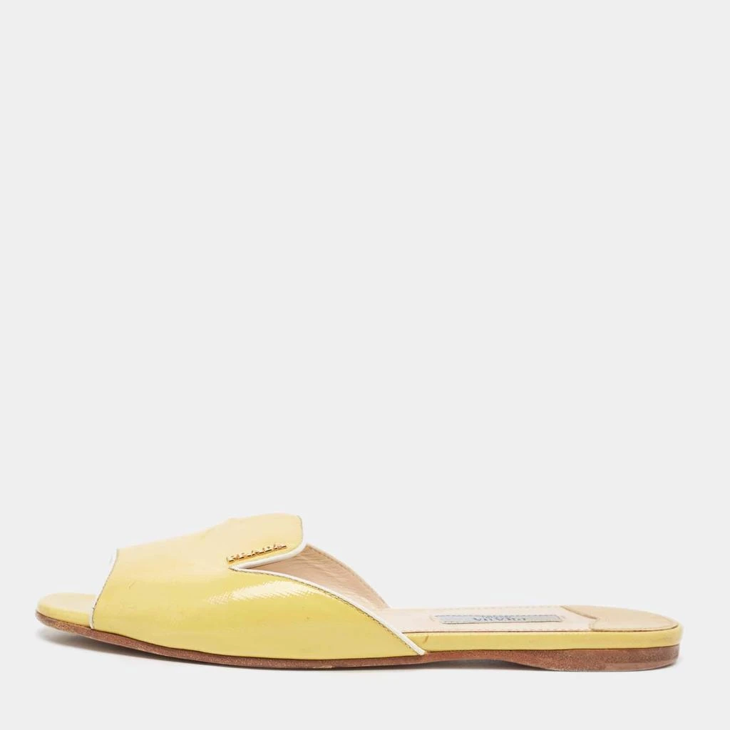 Prada Prada Yellow Saffiano Vernice Leather Flat Slides Size 36 1