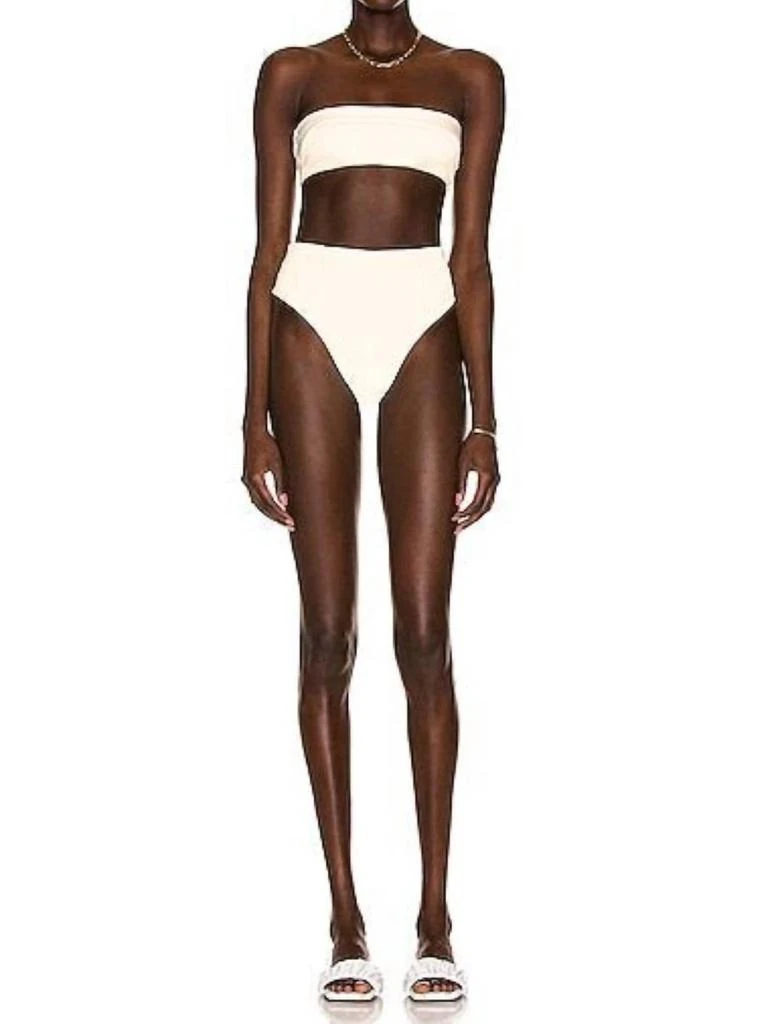Haight Ribbed High Leg Hotpants Bikini Bottom In White Clay
