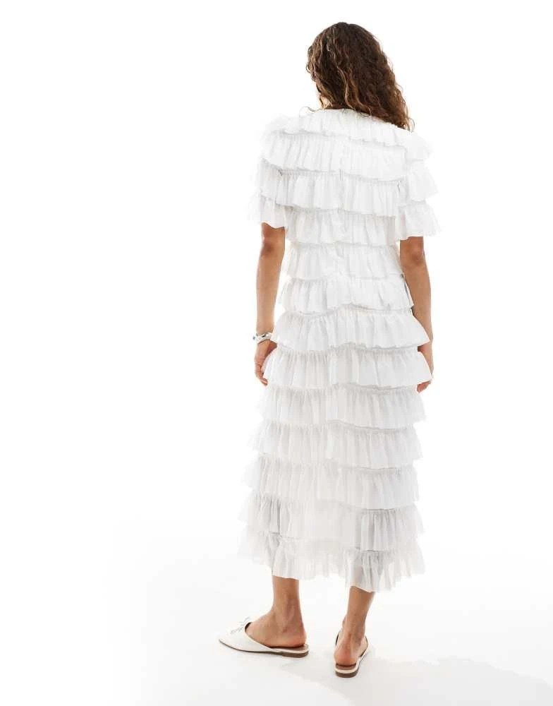 Ghospell Ghospell tiered ruffle midaxi dress in cream 3