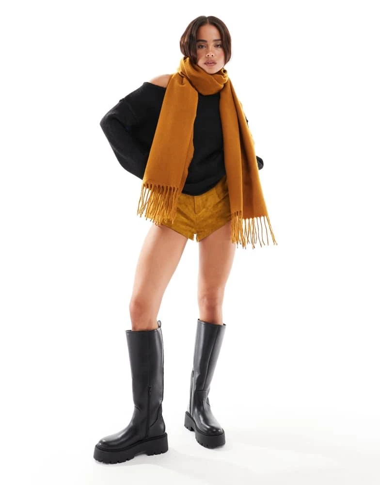 ASOS ASOS DESIGN supersoft scarf with tassels in mustard yellow 1