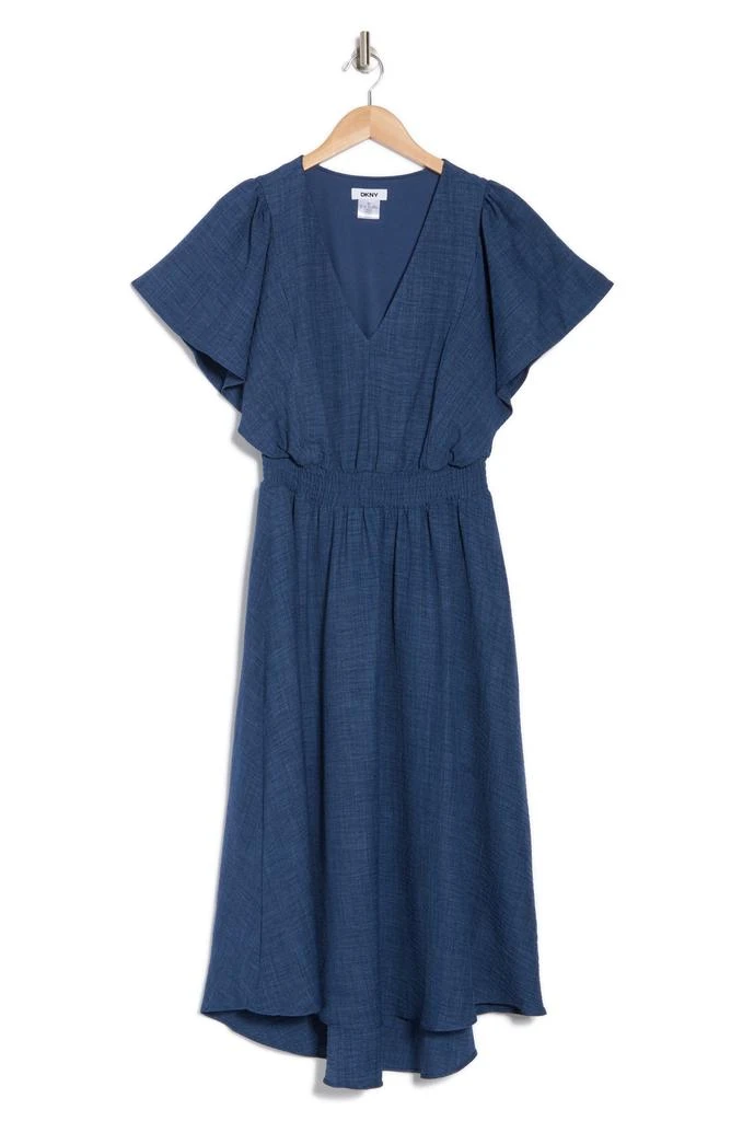 DKNY Flutter Sleeve Smocked Waist Fit & Flare Dress 3