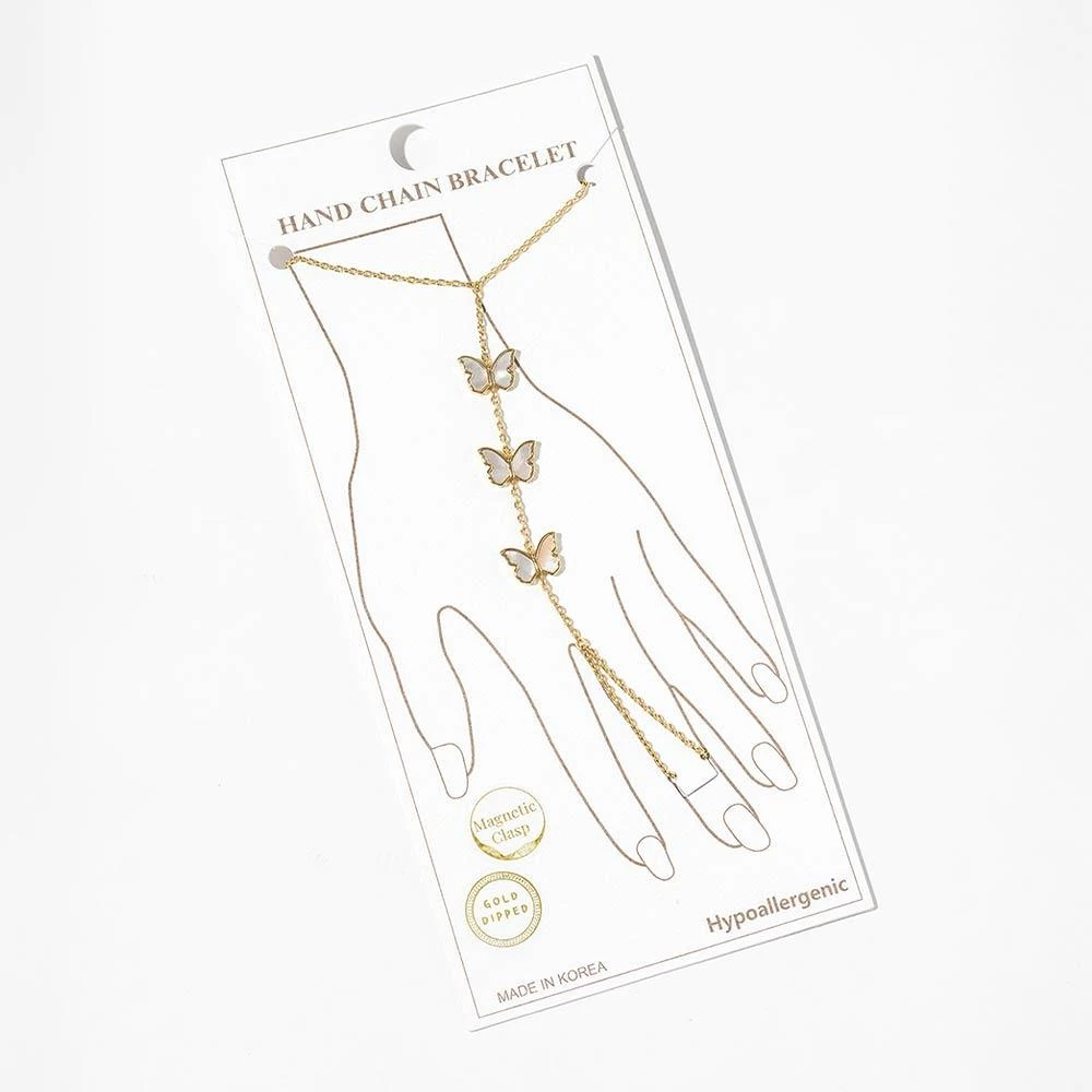 FASHNZFAB Gold Dipped Mother of Pearl Butterfly Charm Link Hand Chain Magnetic Bracelet