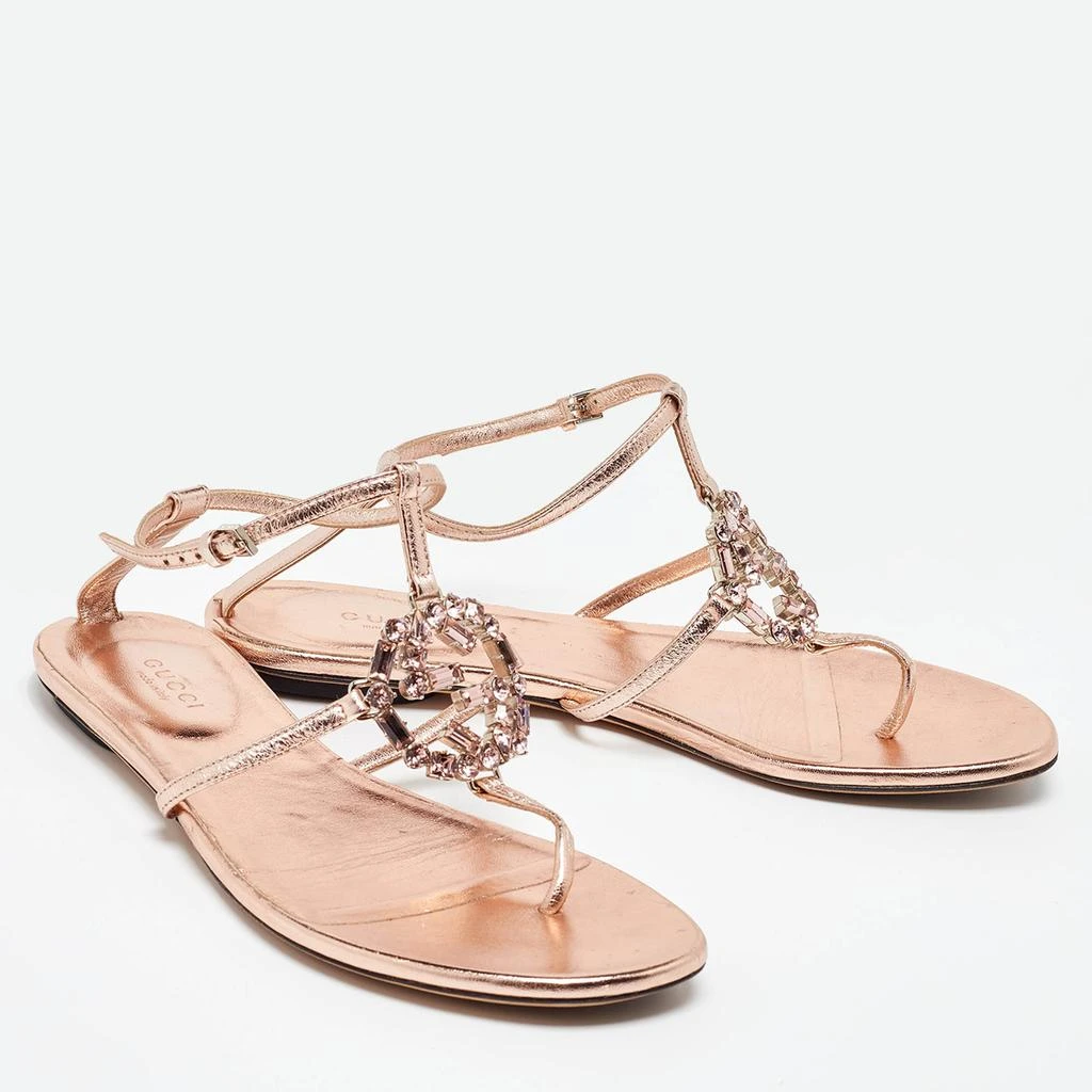 Gucci Gucci Metallic Leather Crystal Embellished GG Thong Flat Sandals Size 37 4