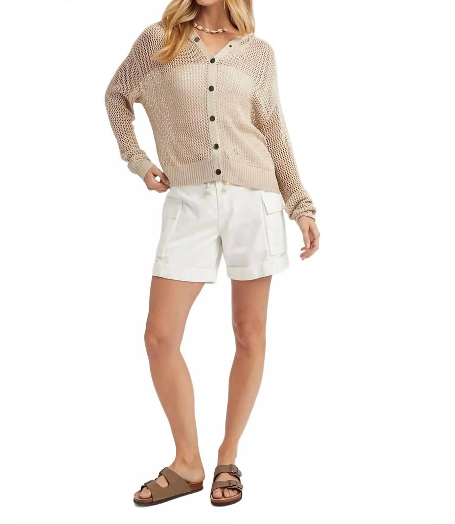 WISHLIST Open-Knit Button-Up Hooded Sweater In Beige 2