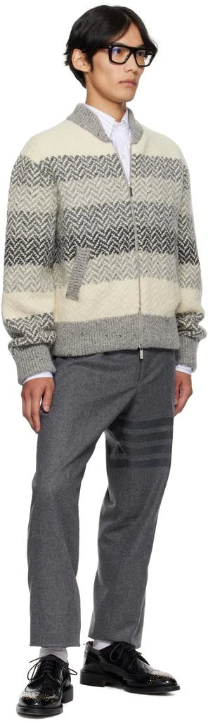 Thom Browne Gray 
Off-White Striped Herringbone Zip-Up Sweater 4