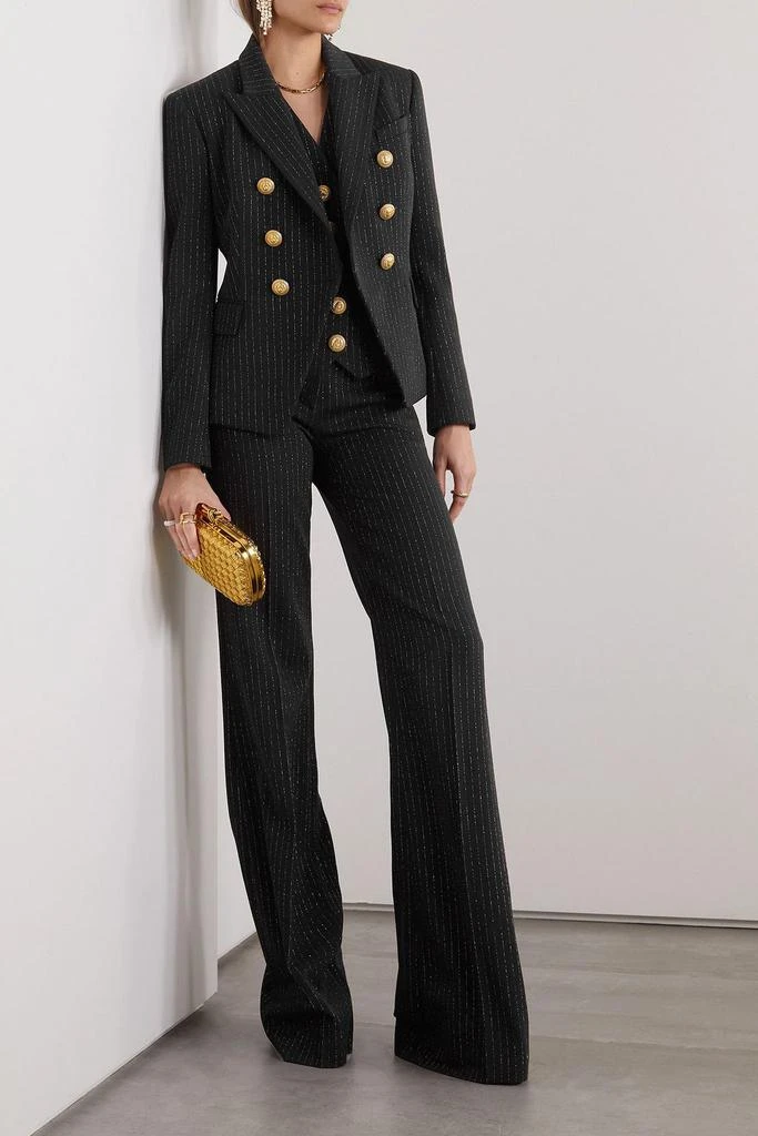 Balmain Button-embellished pinstriped metallic wool-blend twill blazer 2