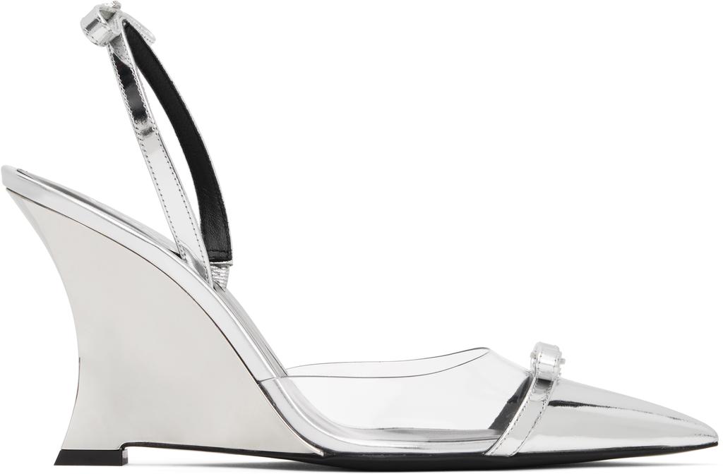 Versace Silver Gianni Ribbon Metallic Wedge 95mm Heels