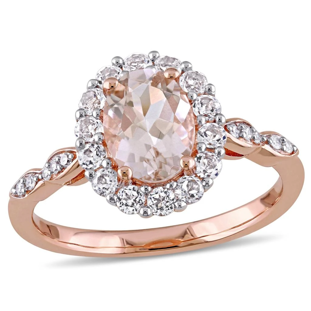 Mimi 
Max Oval Shape Morganite, White Topaz and Diamond Accent Vintage Ring in 14k Rose Gold