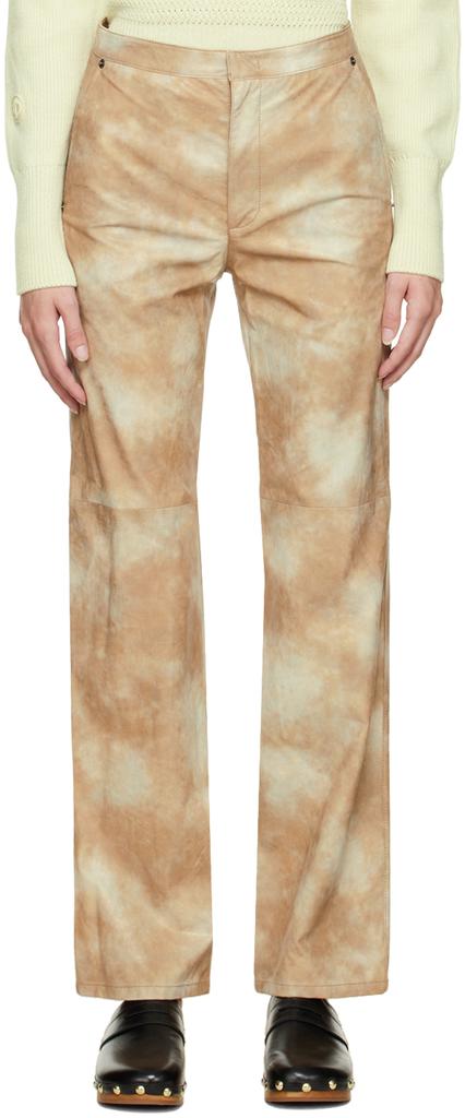 TheOpen Product Beige Tie-Dye Faux-Leather Trousers