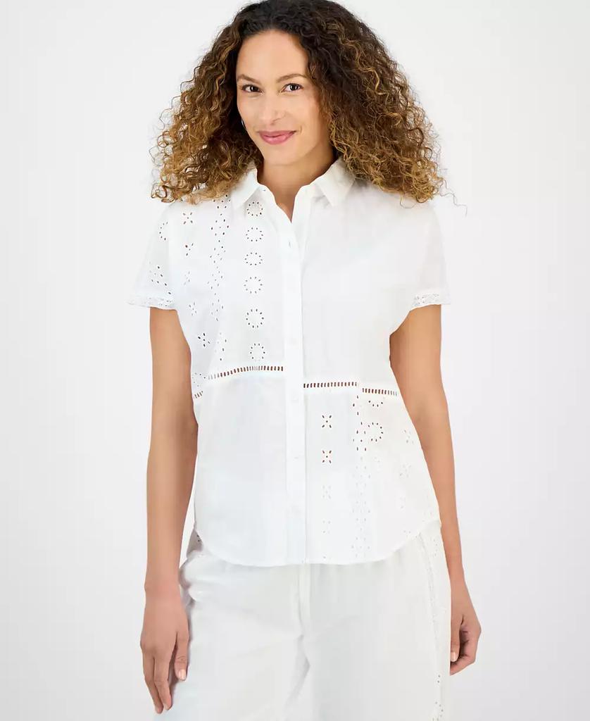 売れ筋商品|||スタイルアンドコー カットソー トップス レディース Women's Printed Cotton Gauze Camp Shirt, Exclusively at Macy's Floral Indigo Style & Co Women's Printed Cotton Gauze Camp Shirt