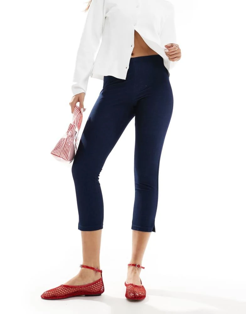 Mango Mango denim capri trousers in blue 4