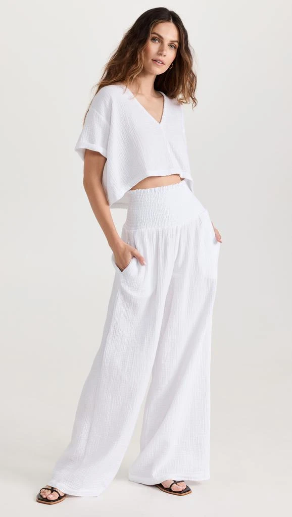 MONROW Gauze Smocked Flare Pants 4