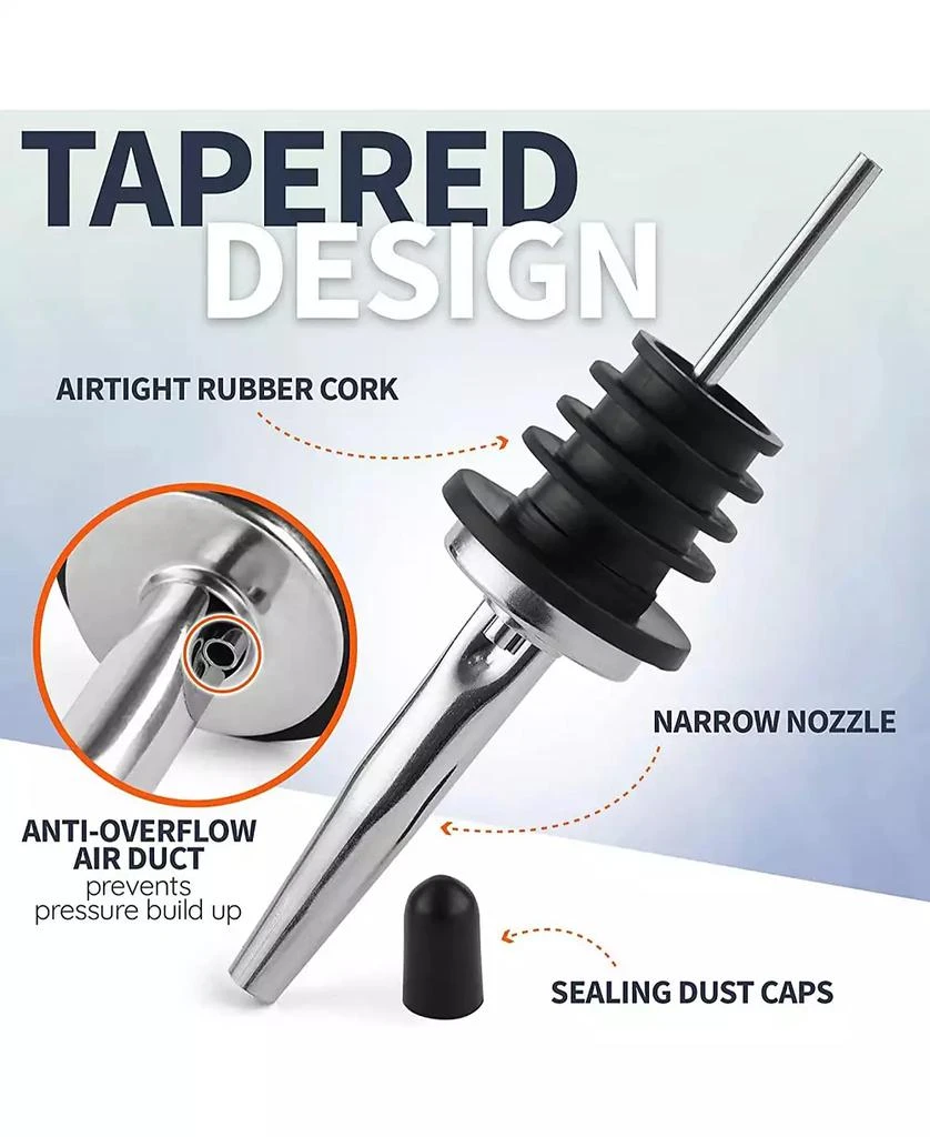 Zulay Kitchen Stainless Steel Liquor Pourers with Rubber Dust Caps - 6 Pack 2